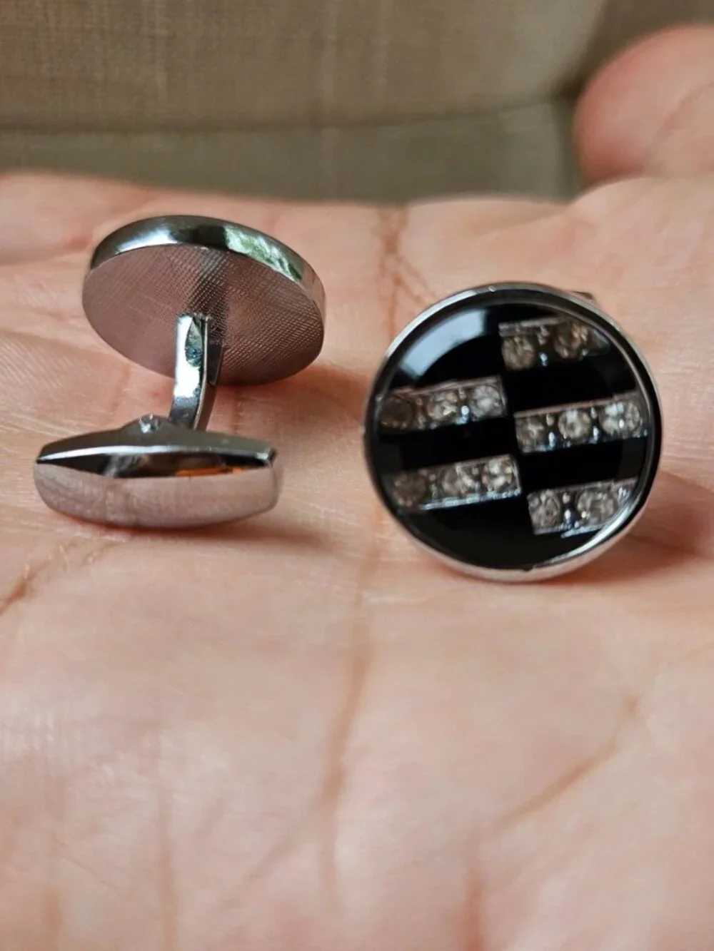 Father Day Gift Cuff lInks Silver/Black Tone Fashion Men Jewelry Round Shape New